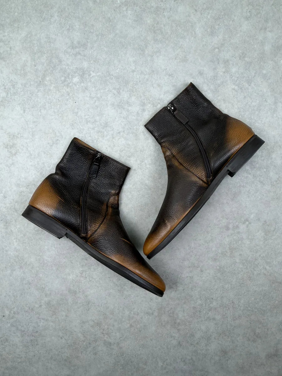 Gucci Brown Eroded Leather Chelsea Boots EWvbcax 2