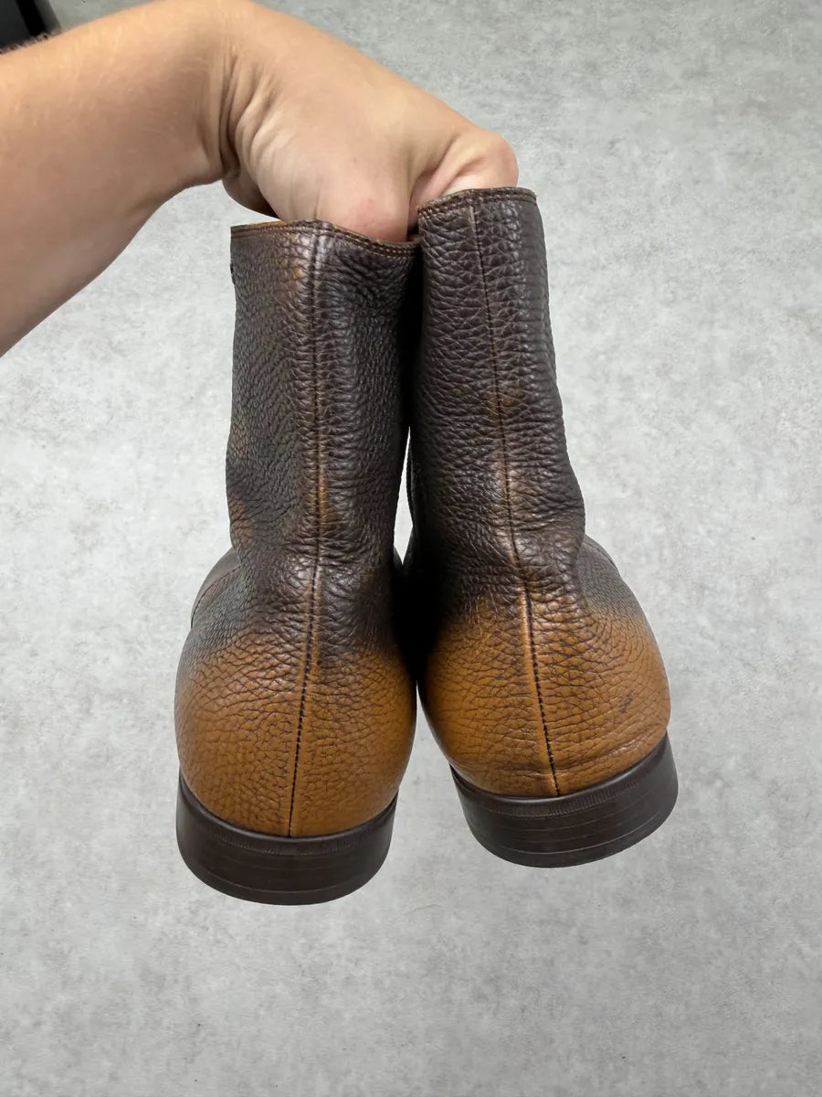 Gucci Brown Eroded Leather Chelsea Boots EWvbcax 4