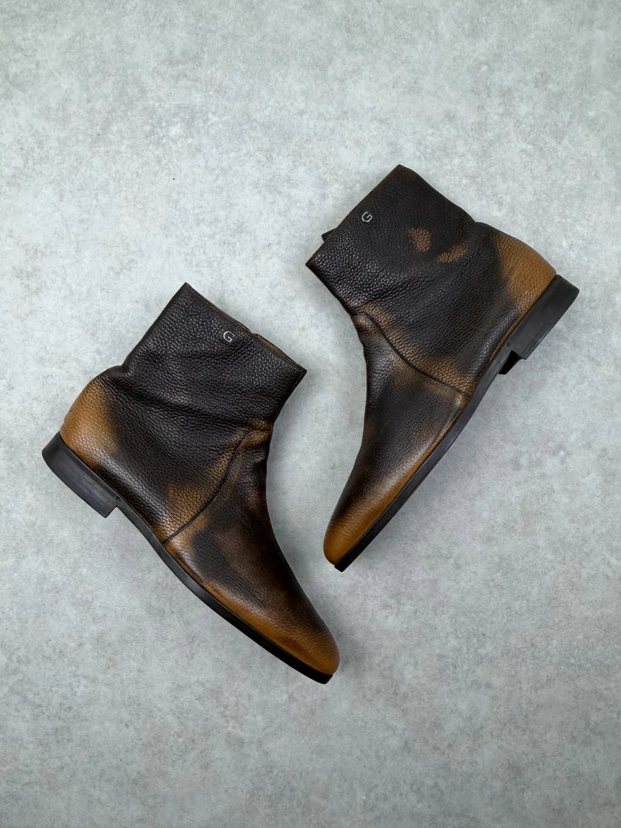 Gucci Brown Eroded Leather Chelsea Boots EWvbcax 1