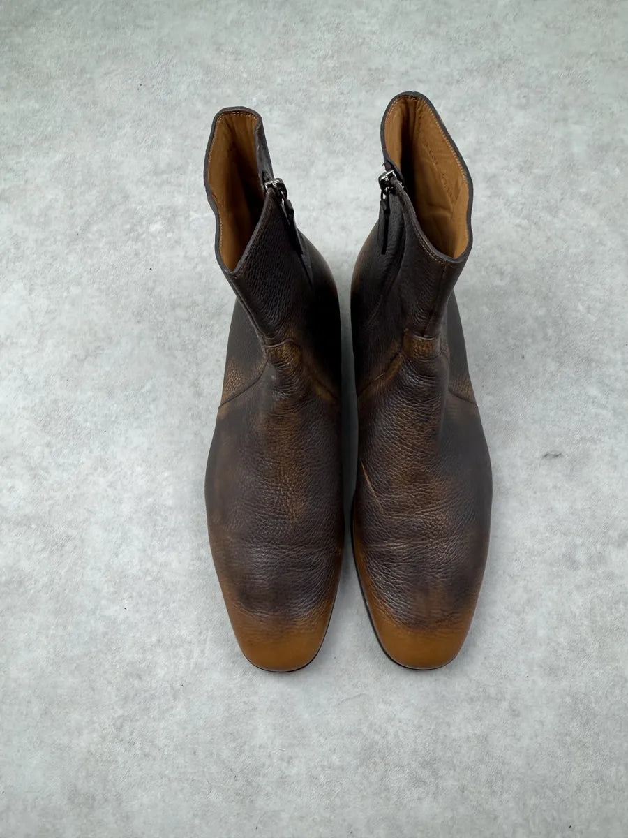 Gucci Brown Eroded Leather Chelsea Boots EWvbcax 3