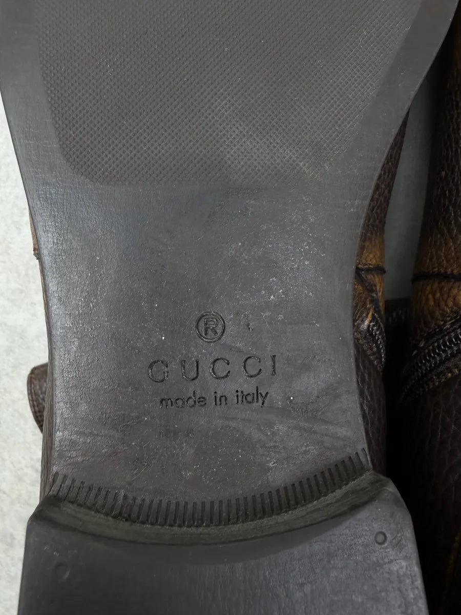 Gucci Brown Eroded Leather Chelsea Boots EWvbcax 6