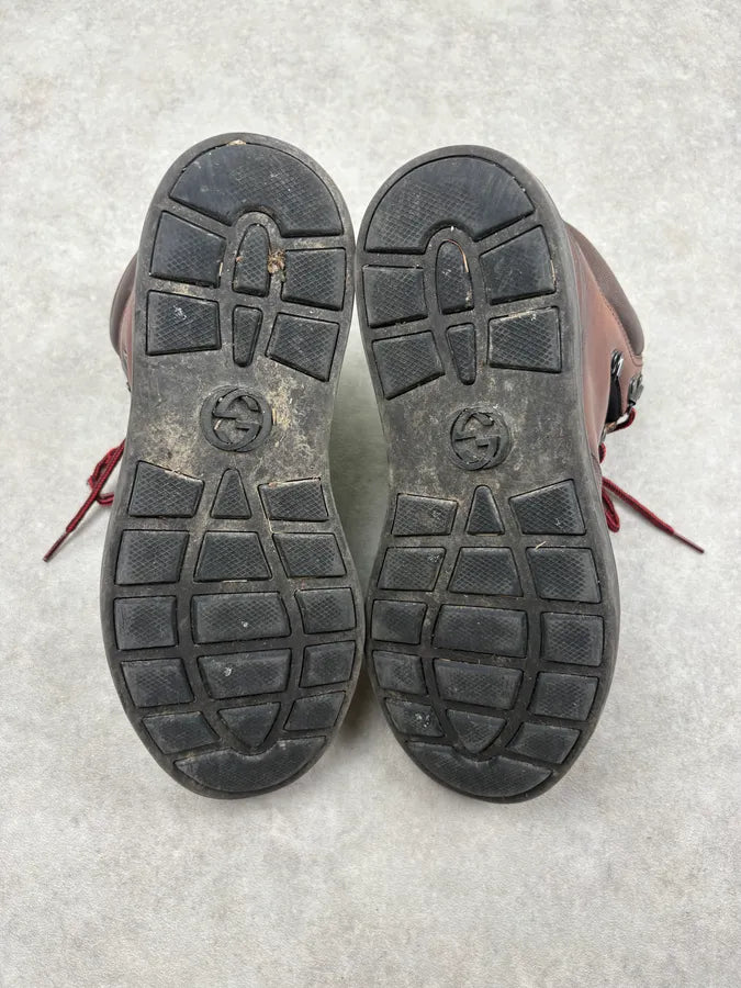 2000s Gucci Brown Eroded Leather Hiking Boots QgRHKSU 7
