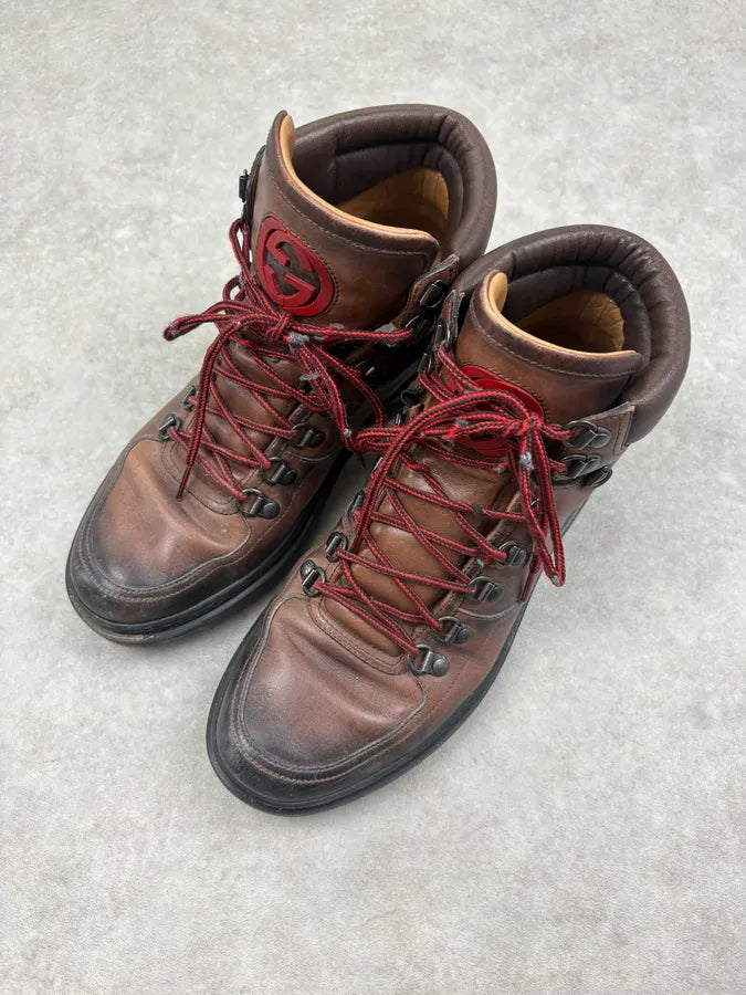 2000s Gucci Brown Eroded Leather Hiking Boots QgRHKSU 2
