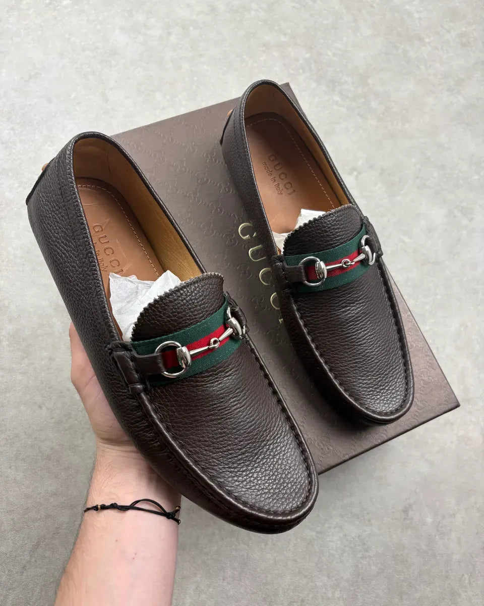Gucci Brown Leather Horsebit Driver Loafers fBZyrAx 0