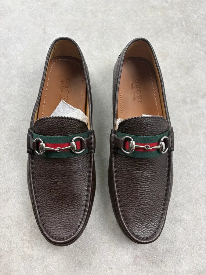 Gucci Brown Leather Horsebit Driver Loafers fBZyrAx 1