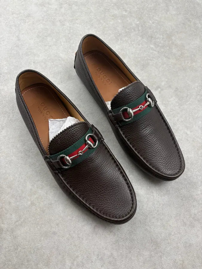 Gucci Brown Leather Horsebit Driver Loafers fBZyrAx 3