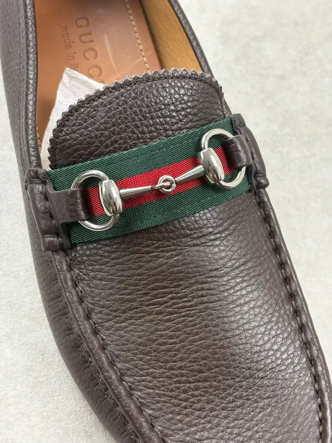 Gucci Brown Leather Horsebit Driver Loafers fBZyrAx 4