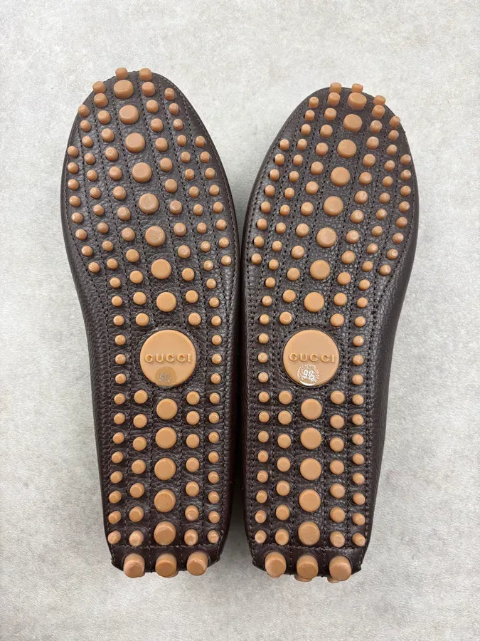 Gucci Brown Leather Horsebit Driver Loafers fBZyrAx 5