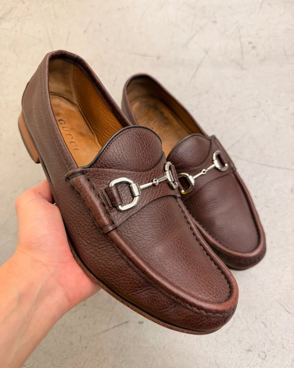 Gucci Brown Leather Horsebit Loafer Shoes KzXovoZ 0