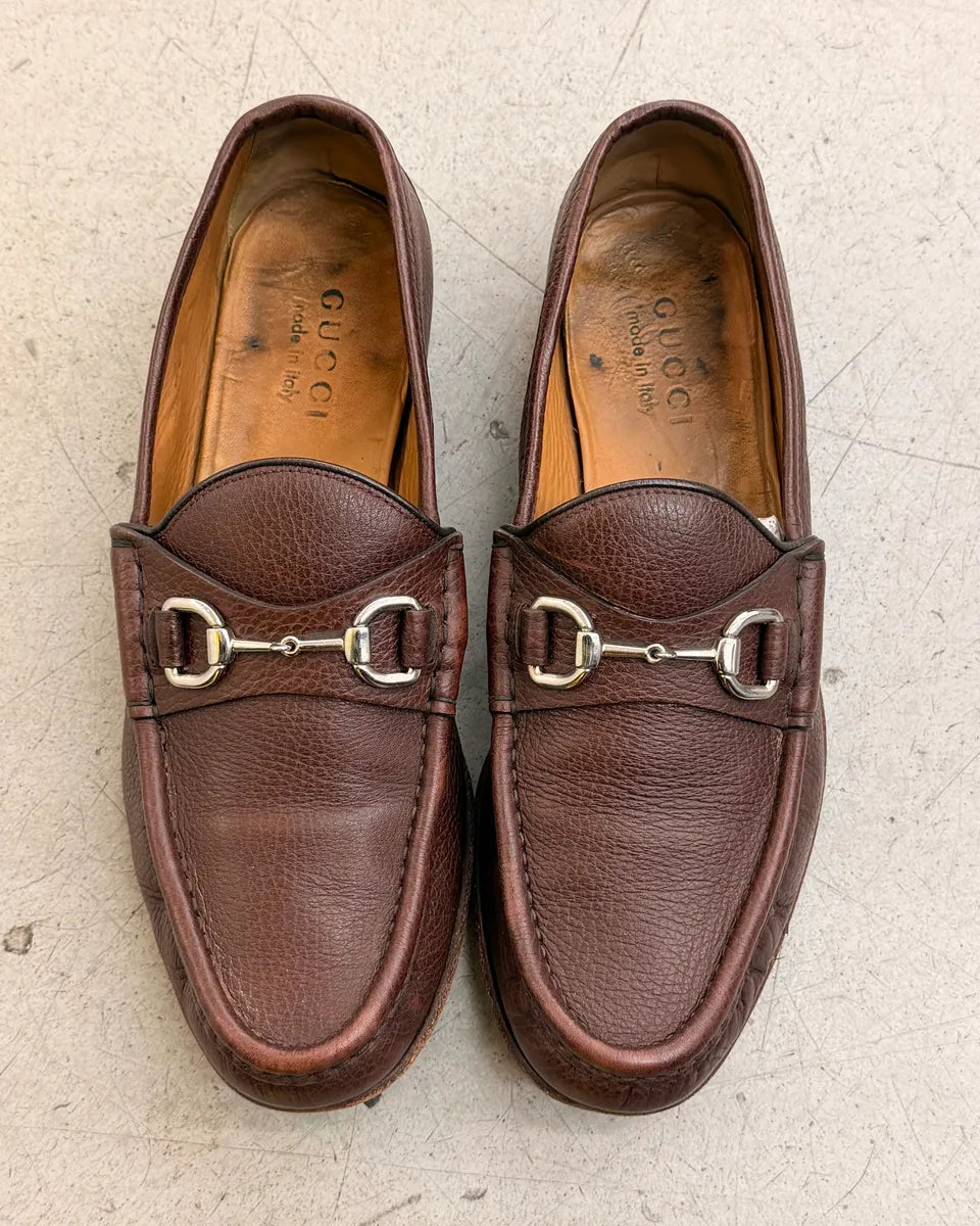Gucci Brown Leather Horsebit Loafer Shoes KzXovoZ 1
