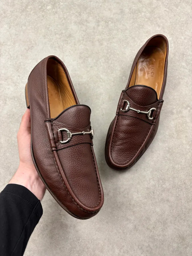 Gucci Brown Leather Horsebit Loafers MGkvZIC 0