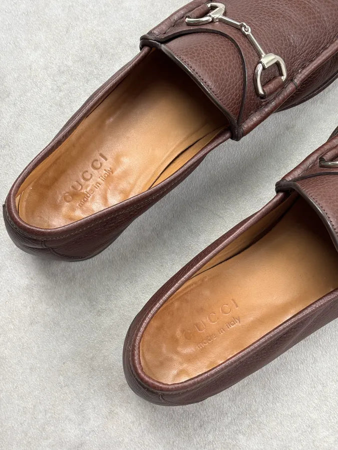 Gucci Brown Leather Horsebit Loafers MGkvZIC 9