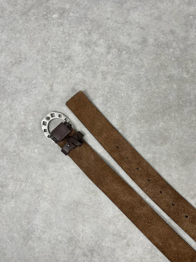 2000s Gucci Brown Leather Horseshoe Logo Buckle Belt KlySzWF 4