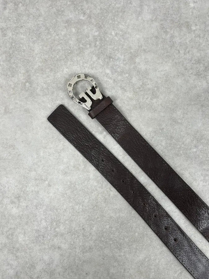 2000s Gucci Brown Leather Horseshoe Logo Buckle Belt KlySzWF 3