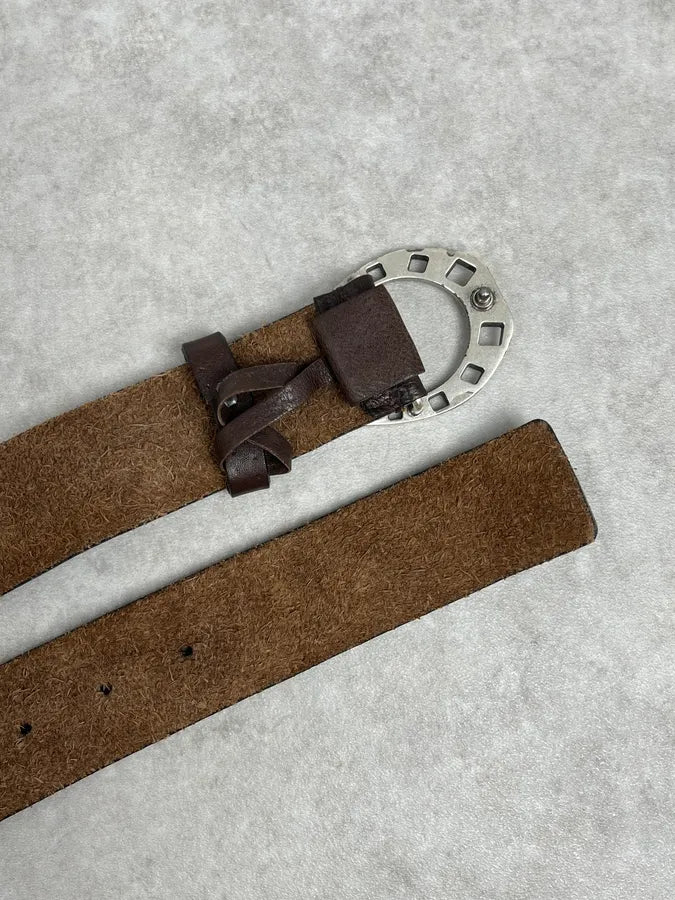 2000s Gucci Brown Leather Horseshoe Logo Buckle Belt KlySzWF 5