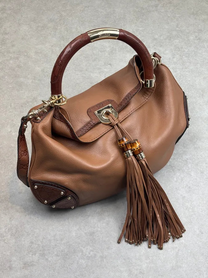 SS2008 Gucci Brown Leather Indy Handle Bag by Frida Giannini kPothSi 1