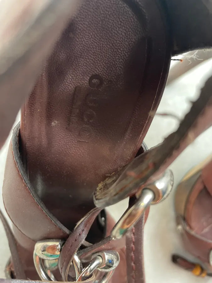 SS2007 Gucci Brown Leather Spartiats Lace-Up Wood Heel Sandals by Frida Giannini dmXvjjt 9