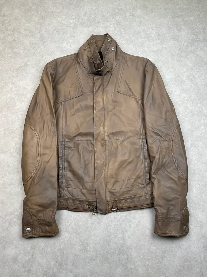 2000s Gucci Brown Leather Biker Jacket cDwrkpe 0