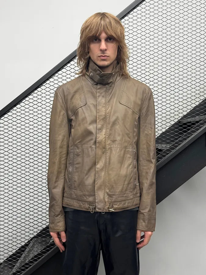 2000s Gucci Brown Leather Biker Jacket cDwrkpe 1