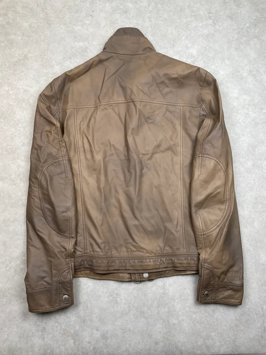 2000s Gucci Brown Leather Biker Jacket cDwrkpe 6