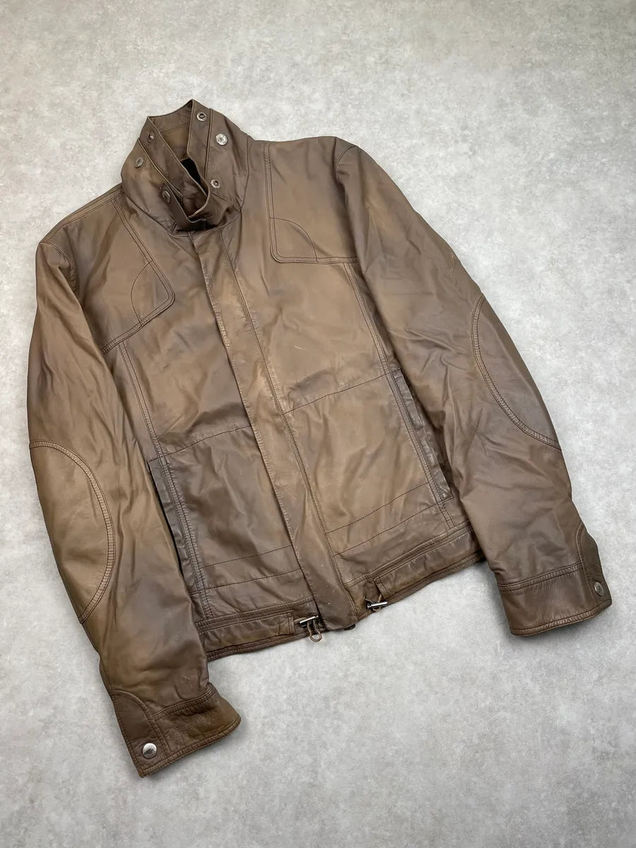 2000s Gucci Brown Leather Biker Jacket cDwrkpe 5