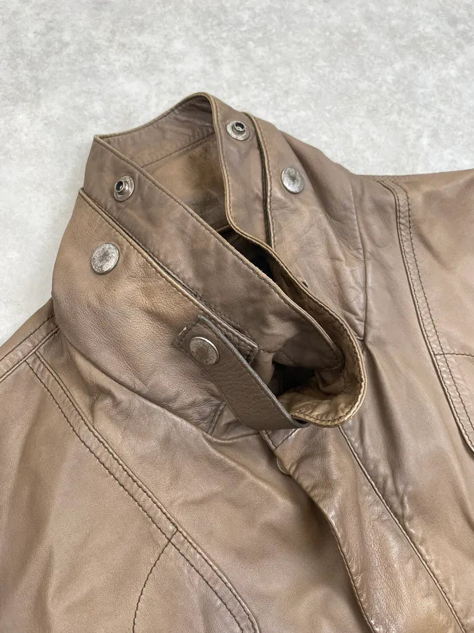 2000s Gucci Brown Leather Biker Jacket cDwrkpe 3