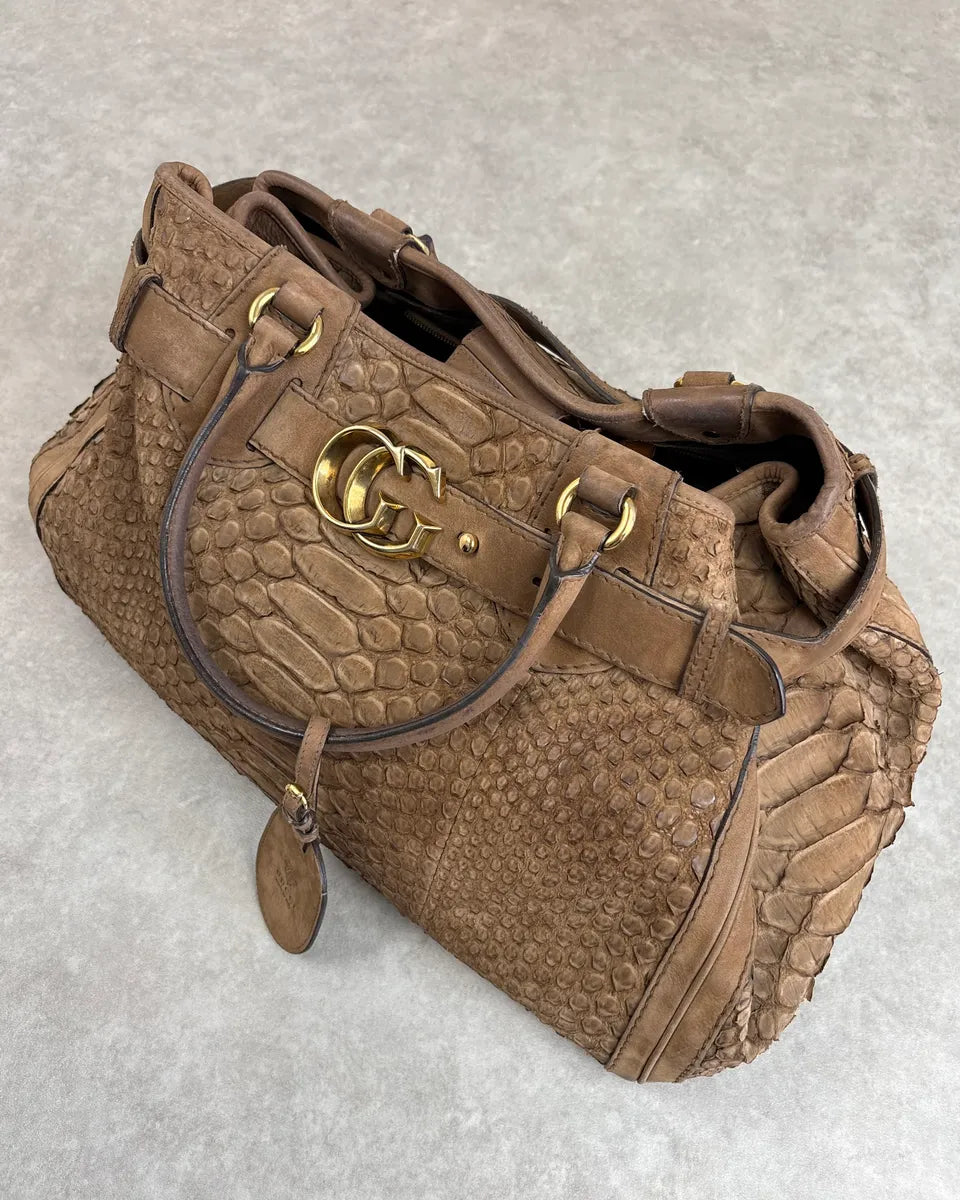 2010s Gucci Brown Leather Python Handle Bag by Frida Giannini GSGTyll 0
