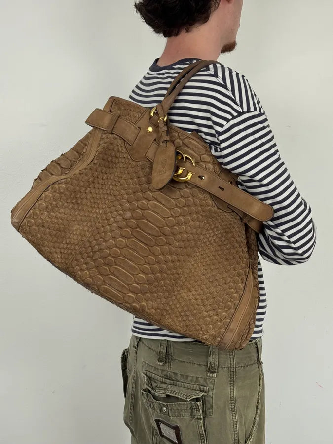 2010s Gucci Brown Leather Python Handle Bag by Frida Giannini GSGTyll 2