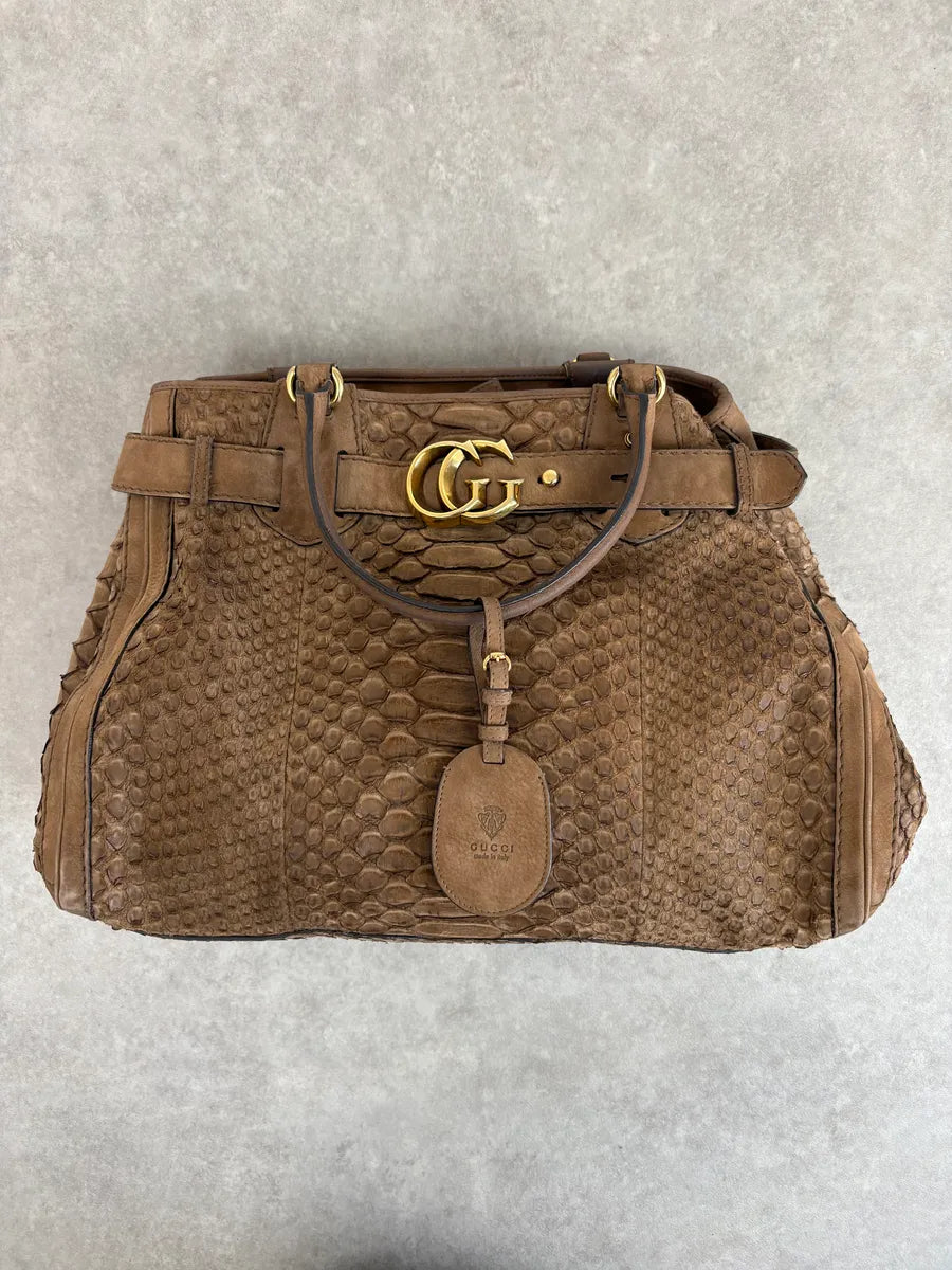 2010s Gucci Brown Leather Python Handle Bag by Frida Giannini GSGTyll 3