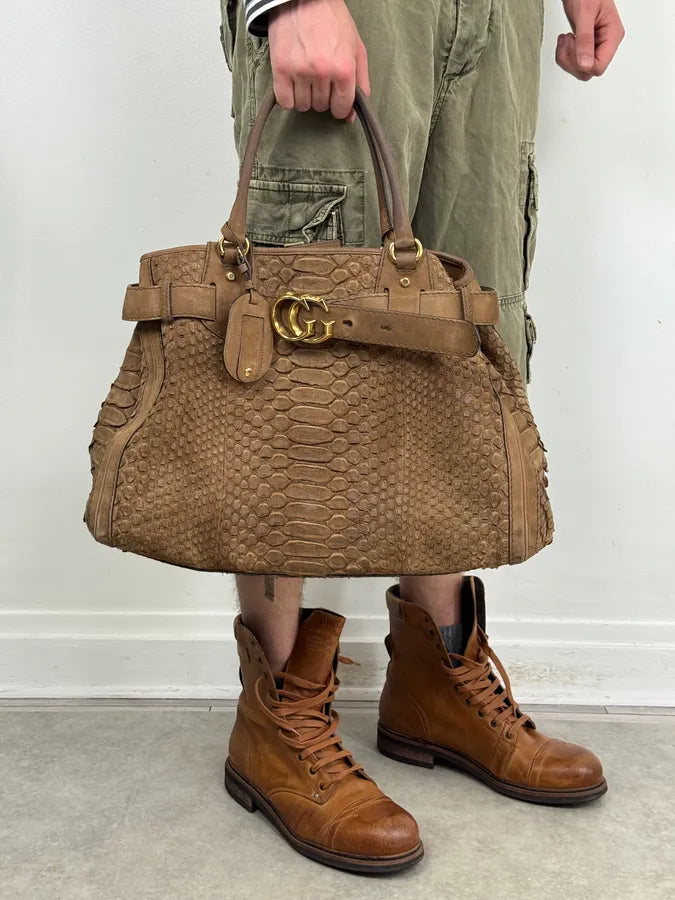 2010s Gucci Brown Leather Python Handle Bag by Frida Giannini GSGTyll 1