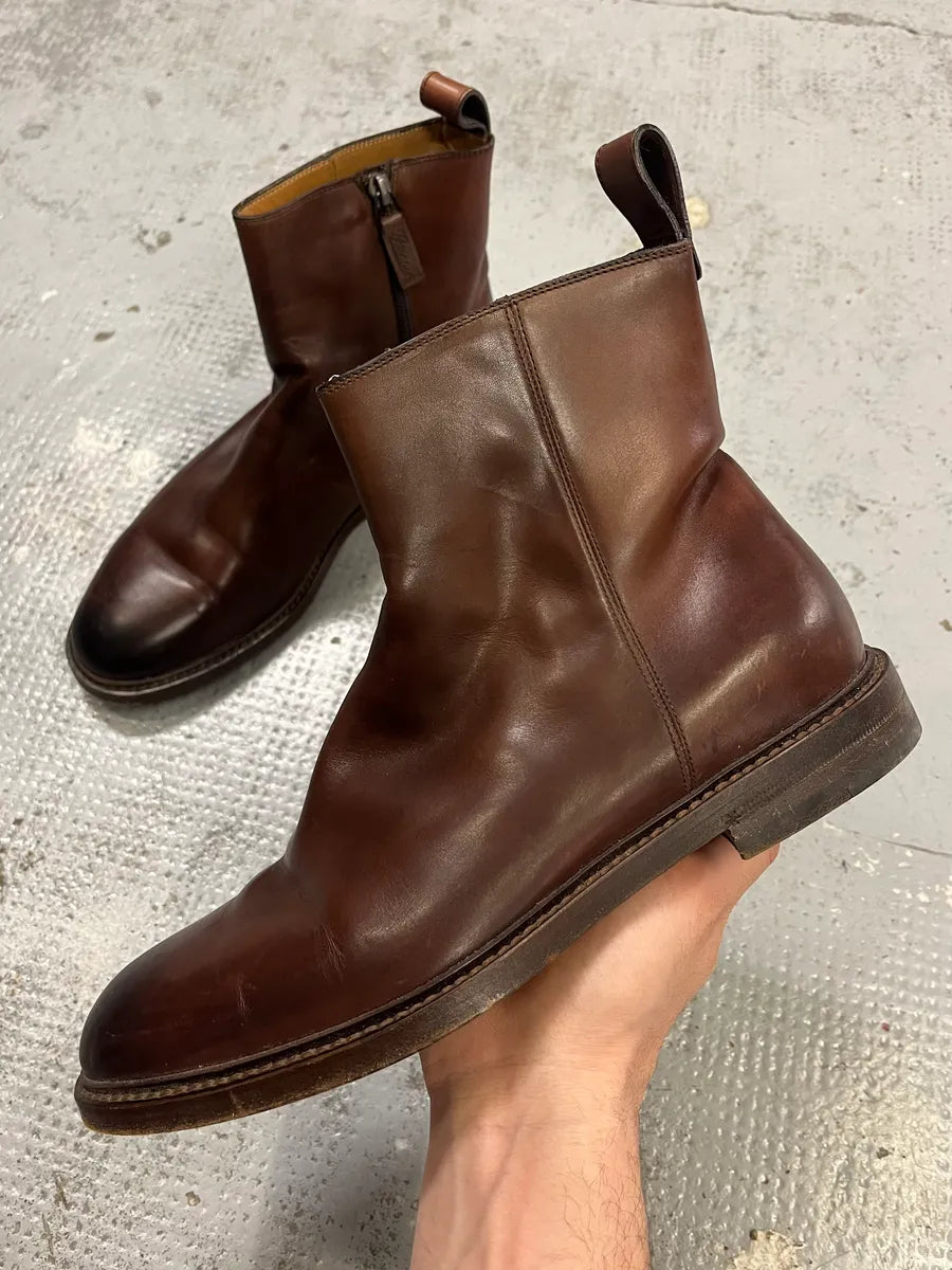 Gucci Brown Leather Side-Zip Boots KKiutih 0