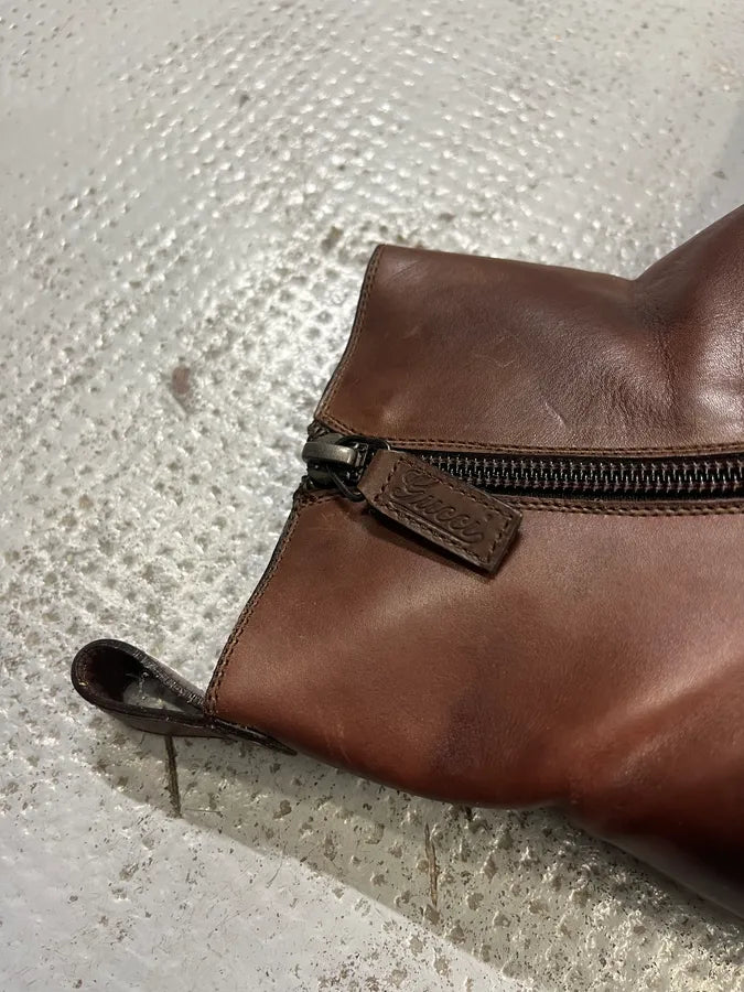 Gucci Brown Leather Side-Zip Boots KKiutih 3