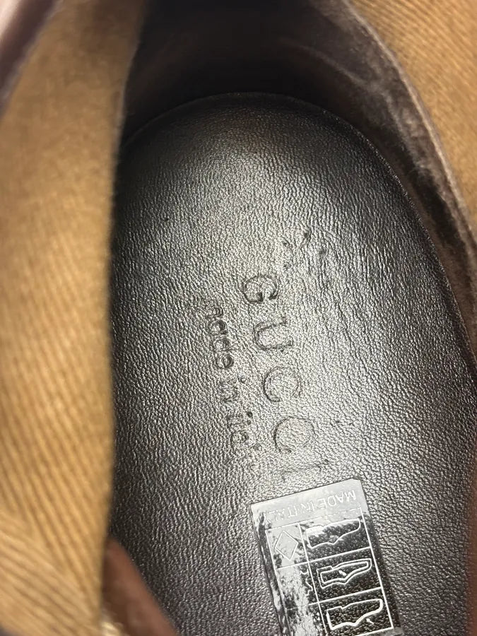 Gucci Brown Monogram Classy Leather Shoes ufeRDME 9