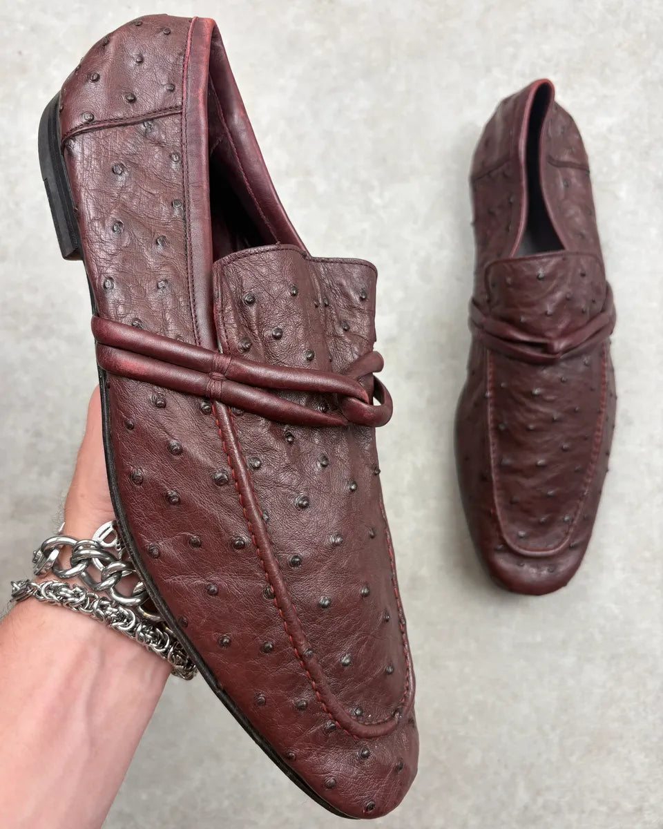 Gucci Brown Ostrich Leather Loafer Shoes olVuoxr 0