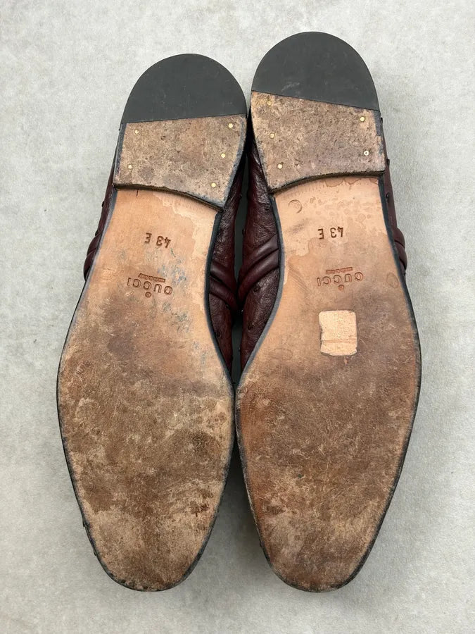 Gucci Brown Ostrich Leather Loafer Shoes olVuoxr 7