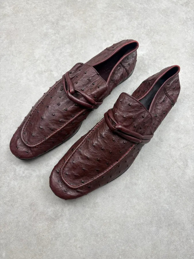 Gucci Brown Ostrich Leather Loafer Shoes olVuoxr 2
