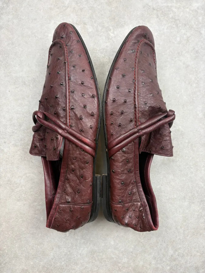 Gucci Brown Ostrich Leather Loafer Shoes olVuoxr 4