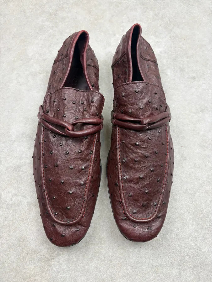 Gucci Brown Ostrich Leather Loafer Shoes olVuoxr 1