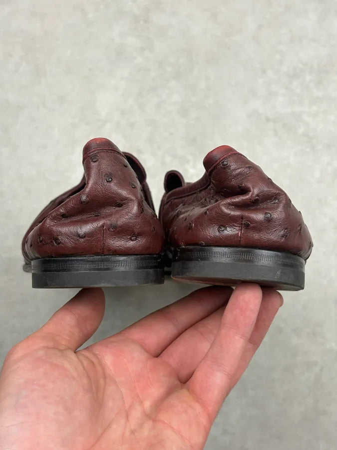 Gucci Brown Ostrich Leather Loafer Shoes olVuoxr 5