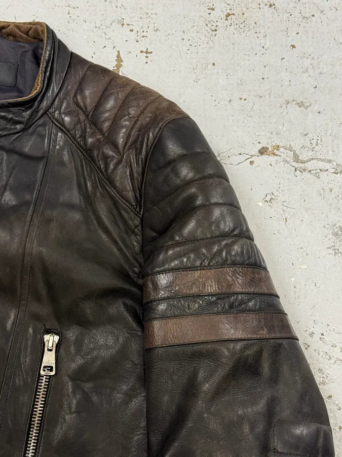2000s Gucci Brown Asymmetrical Zip Biker Leather Jacket UmWZvuM 8