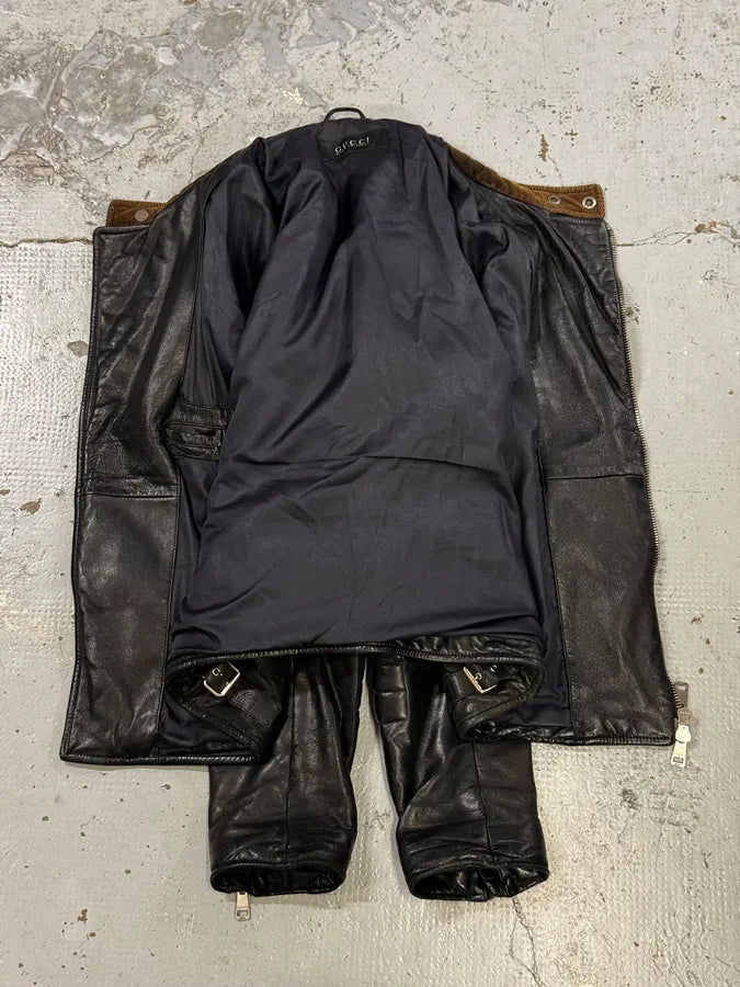 2000s Gucci Brown Asymmetrical Zip Biker Leather Jacket UmWZvuM 6