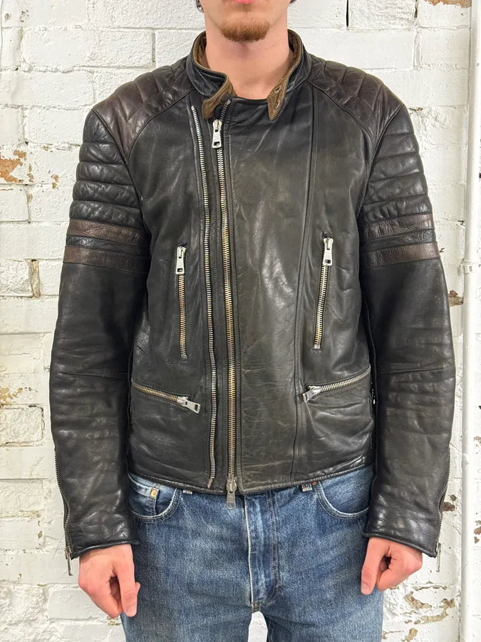 2000s Gucci Brown Asymmetrical Zip Biker Leather Jacket UmWZvuM 1