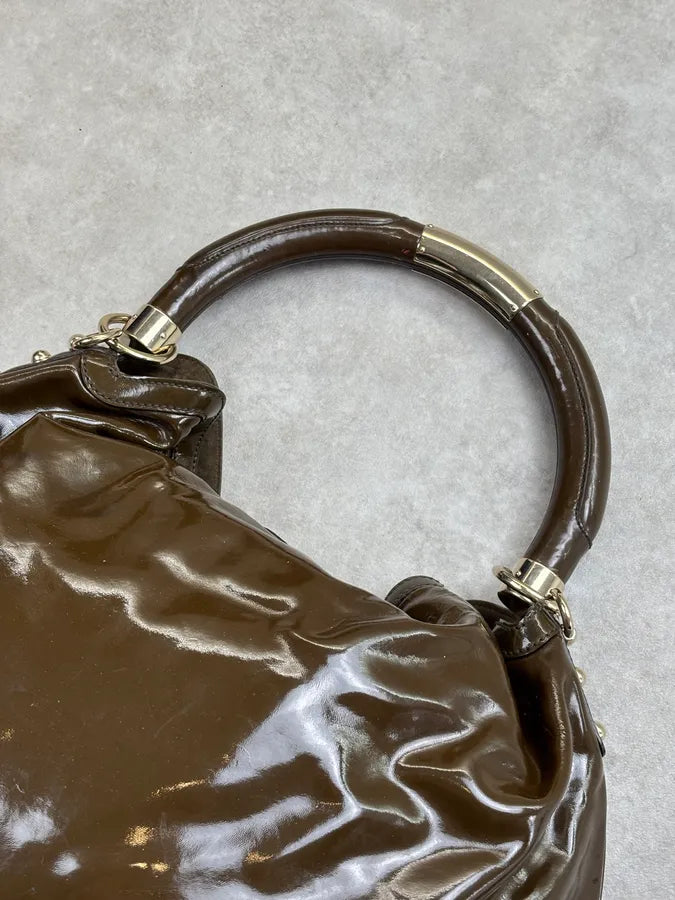 2000s Gucci Brown Patent Leather Fringe Indy Shoulder Bag by Frida Giannini ZlVpAVq 13