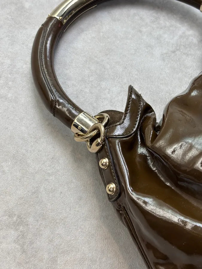 2000s Gucci Brown Patent Leather Fringe Indy Shoulder Bag by Frida Giannini ZlVpAVq 12