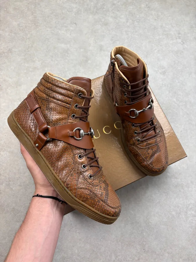 Gucci Brown Python Leather Horsebit Sneakers bNrbxel 0