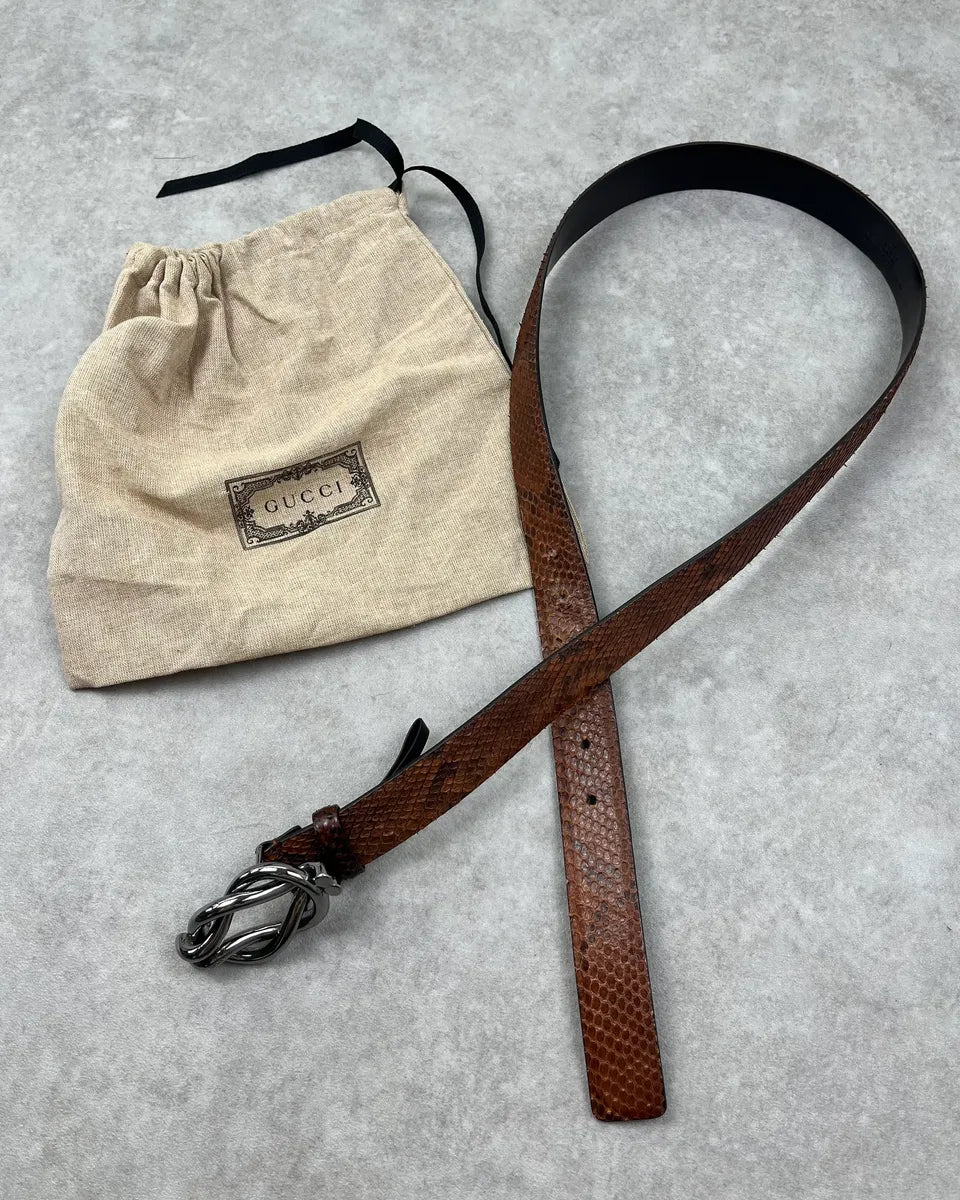 Gucci Brown Python Leather Logo Belt FFgvoGx 0