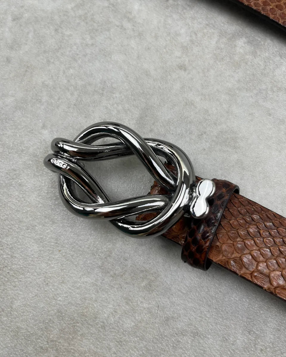 Gucci Brown Python Leather Logo Belt FFgvoGx 4
