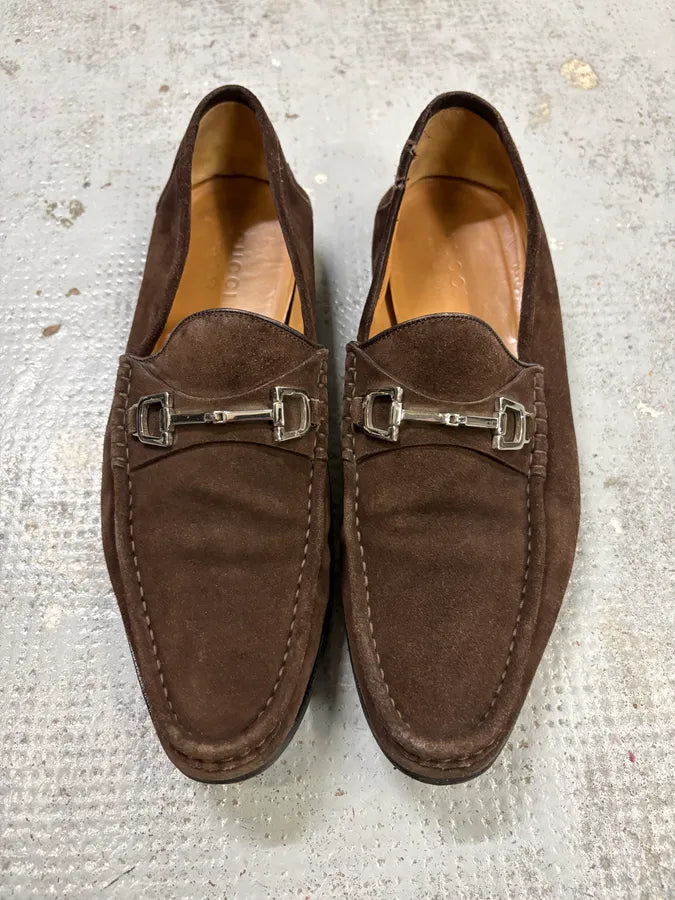 Gucci Brown Suede Horsebit Loafers XJcgkKt 1