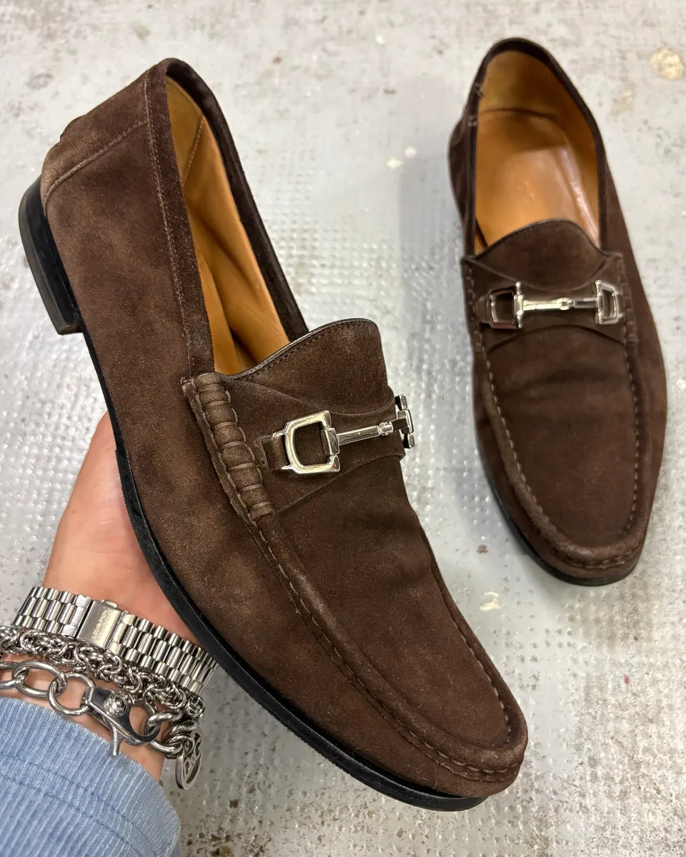 Gucci Brown Suede Horsebit Loafers XJcgkKt 0
