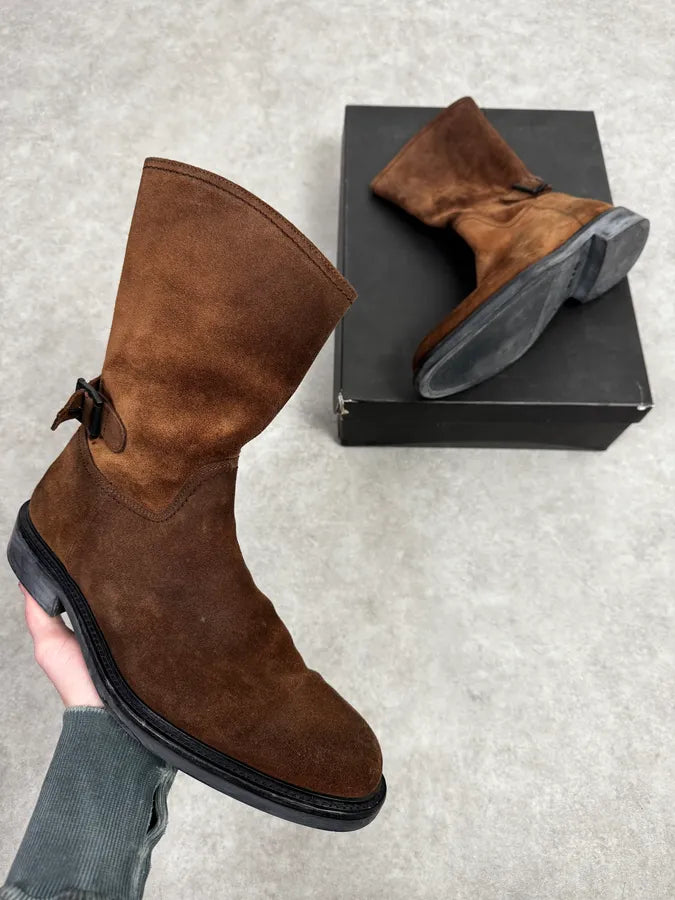 Gucci Brown Suede Leather Ankle Boots GSanyFe 0